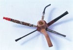 Wood tobacco pipe with six stems and tobacco