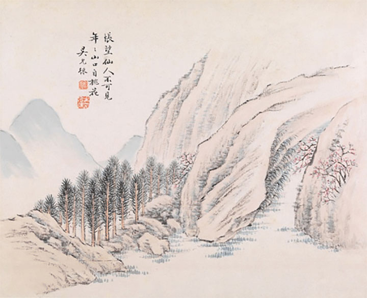Peach Blossoms at Mountain Mouth from Album of Twelve Landscape Paintings by Wu Yunlai, active late 19th century