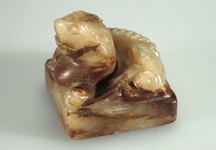 19th-20th century pale green and brown jade Chinese seal