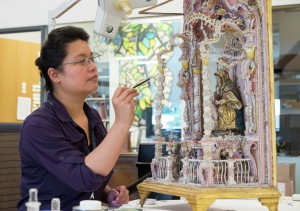 Photo: David Stover © Virginia Museum of Fine Arts Sheila Payaqui, Associate Conservator, Sculpture and Decorative Arts Conservation, working on the sculpture: Our Lady of Piety.