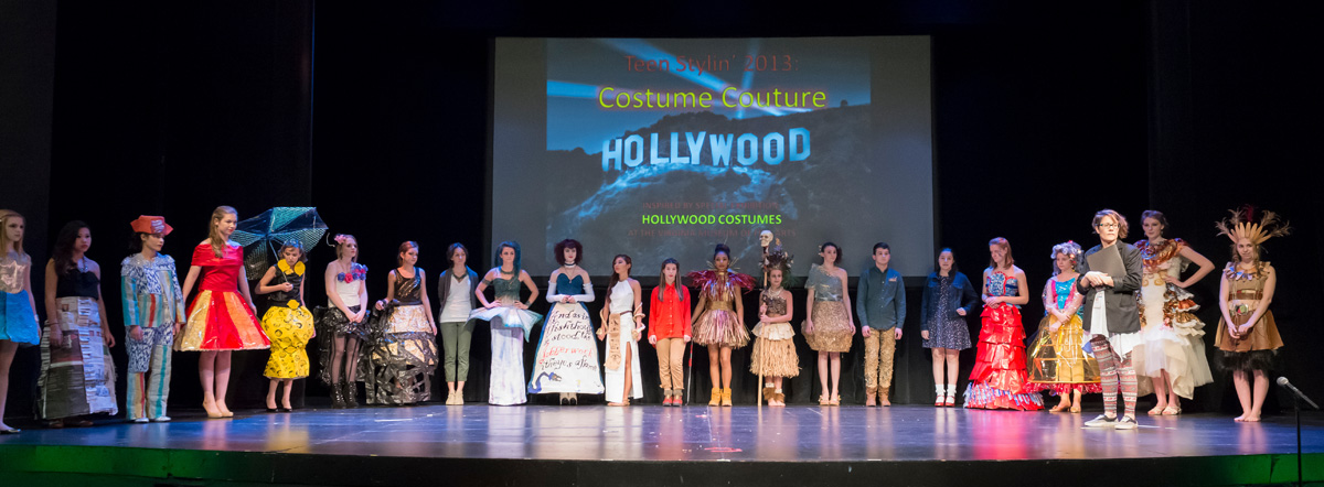 A group of teens stands on stage during Teen Stylin' 2013.