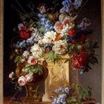 Gerard van Spaendonck (Dutch, 1756–1840, active in France) Basket of Flowers on an Alabaster Pedestal, 1785 Oil on canvas