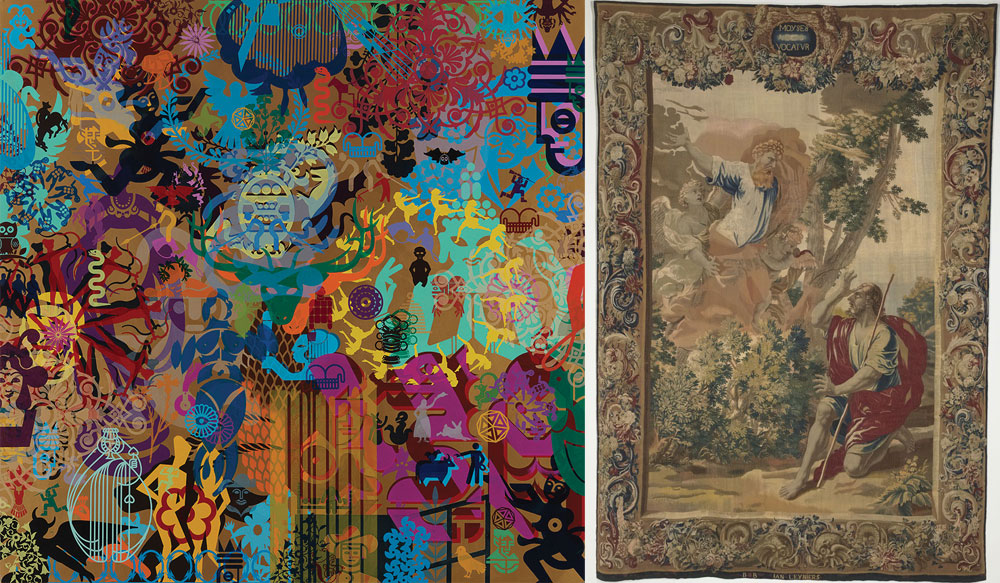 Art Is Not Linear (panel 5), 2009, Ryan McGinness (American, b. 1972), acrylic on panels, 8' x 32', overall; 16 in panels, each 4' x 4'. National Endowment for the Arts Fund for American Art Moses and the Burning Bush, 17th century, Charles Poerson (French, 1609 – 1667), 152 x 106 in. Museum Purchase, funds provided by Mrs. Alfred I. duPont