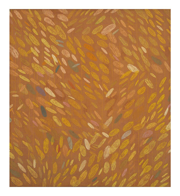 Untitled, c. 1968, Howardena Pindell (American), acrylic and cray-pas on canvas. Garth Greenan Gallery.