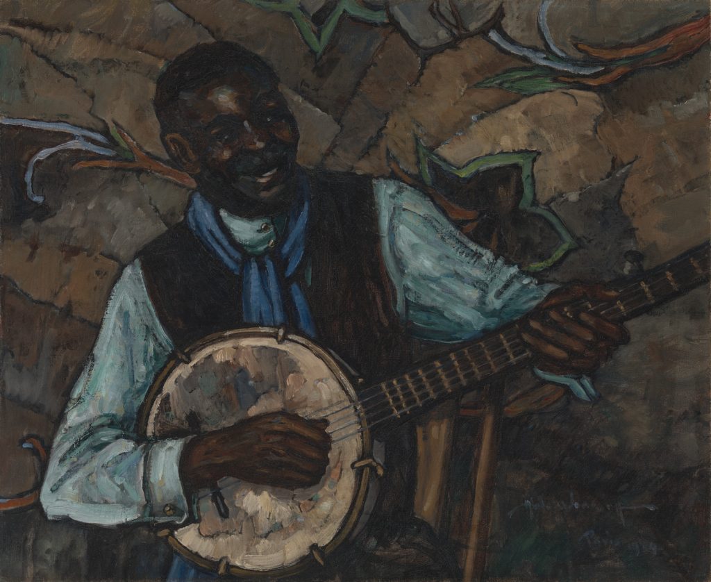 The Banjo Player, 1929, Hale Woodruff (American 1900–1980), Oil on canvas, Virginia Museum of Fine Arts, J. Harwood and Louise B. Cochrane Fund for American Art