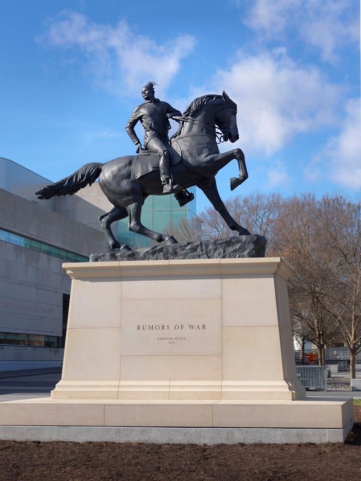 Rumors of War, 2019, Kehinde Wiley (American, born 1977), bronze with stone pedestal, Virginia Museum of Fine Arts, Purchased with funds provided by Virginia Sargeant Reynolds in memory of her husband, Richard S. Reynolds, Jr., by exchange, Arthur and Margaret Glasgow Endowment, Pamela K. and William A. Royall, Jr., Angel and Tom Papa, Katherine and Steven Markel, and additional private donor