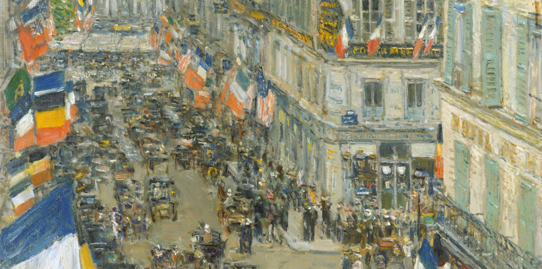July Fourteenth, Rue Daunou, 1910 (detail), 1910, Childe Hassam (American, 1859–1935), oil on canvas, 29 1/8 x 19 7/8 in., The Metropolitan Museum of Art, George A. Hearn Fund, 1929