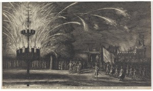 Fireworks at Hemissem, ca. 1650–51,Wenceslaus Hollar (Bohemian, 1607–1677), Etching. Promised Gift of Frank Raysor, L.139.2010.10