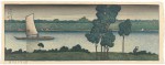Kawase Hasui, "Approaching Dusk on Furukawa Embankment," early summer 1919, woodblock print, ink and color on paper