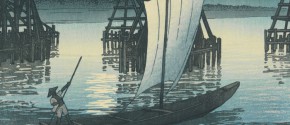 Kawase Hasui, "Asahi Bridge, Ojiya," from the series "Souvenirs of Travel, Second Series," August 14, 1921, woodblock print, ink and color on paper