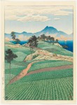 Kawase Hasui, "Mt. Unzen Seen from Amakusa," from the series "Selection of Scenes of Japan," 1922, woodblock print, ink and color on paper