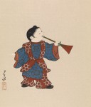 Kawase Hasui (1883-1957), "A Chinese Boy Playing a Horn (Karako Doll)," from the series “Imperial Palace Dolls,” 1935. Woodblock print, ink and color on paper. Virginia Museum of Fine Arts, René and Carolyn Balcer Collection, 2012.214.11