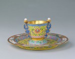 Wine Set of Cup and Saucer, Qing dynasty, Qianlong period (1736–95); Gold with polychrome enamels, two pearls on handles © The Palace Museum