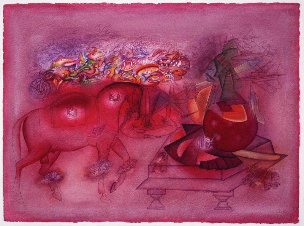 Kalki Confronted, 2003, Gulammohammed Sheikh (Indian, born 1937), opaque watercolor on Arches paper. Kathleen Boone Samuels Memorial Fund, 2003.42