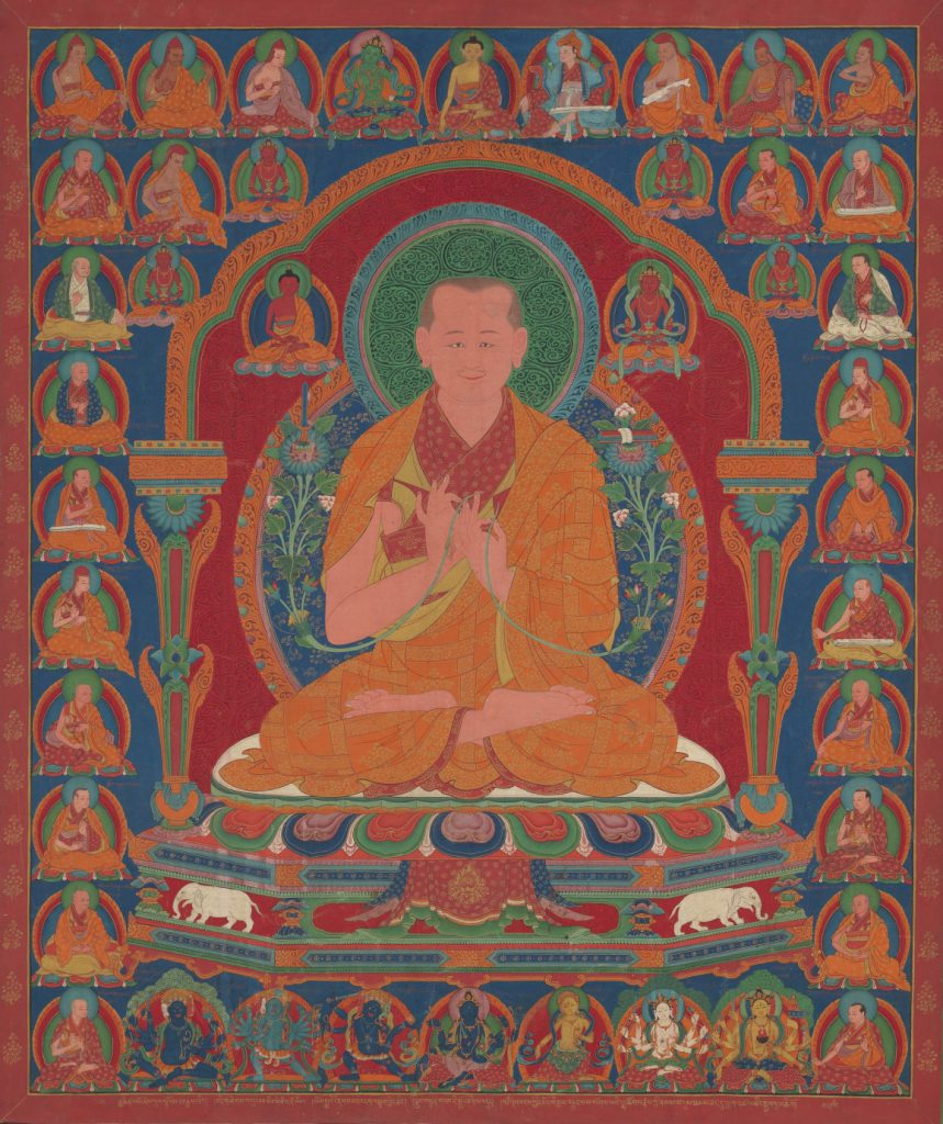 Gorampa Sonam Sengge, Sixth Abbot of Ngor, ca. 1600, Central Tibetan, opaque watercolor on cloth, 31 × 26 in. Virginia Museum of Fine Arts, Berthe and John Ford Collection, Arthur and Margaret Glasgow Fund