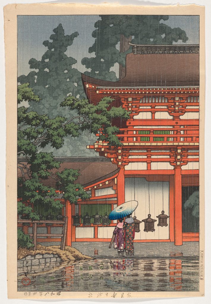 Kasuga Shrine, Nara, from the series Souvenirs of Travel II (detail), 1921, Kawase Hasui (Japanese, 1883–1957), woodblock print; ink and color on paper. Virginia Museum of Fine Arts, René and Carolyn Balcer Collection