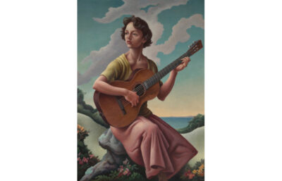 Jessie with Guitar, 1957, Thomas Hart Benton (American, 1889–1975), oil on canvas, 42 x 30 ½ in. Jessie Benton Collection © 2022 T.H. and R.P. Benton Trusts / Licensed by Artists Rights Society (ARS), New York