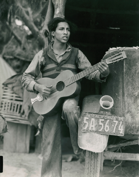 Coachella Valley—Mexican Laborers around Camp, 1935, Dorothea Lange (American, 1895–1965), gelatin silver print, 9 15/16 x 8 in. © The Dorothea Lange Collection, Oakland Museum of California. Gift of Paul S. Taylor, A67.137.94601