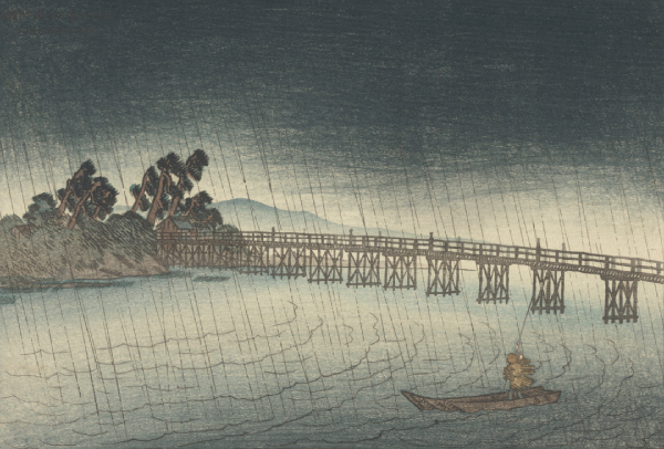 Katahashi Bridge at Seta, from the series Eight Views of Omi, 1918, Ito Shinsui (Japanese, 1898–1972), woodblock print, ink and color on paper. Virginia Museum of Fine Arts, René and Carolyn Balcer Collection, 2020.272