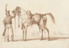 Hussar Standing Beside His Charger (detail), ca. 1812, Carle Vernet (French, 1758-1836), pen and ink with wash on laid paper with a watermark. Collection of Mr. and Mrs. Paul Mellon, 85.817