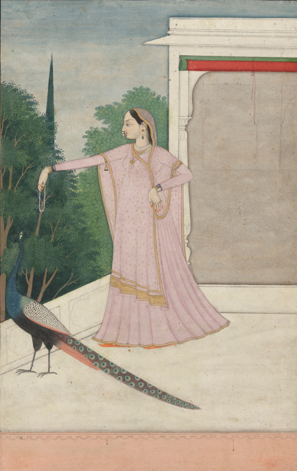 The Dejected Lover, ca. 1765, Punjab Hills, Guler, opaque watercolor and gold on paper. Collection of Drs. Shantaram and Sunita Talegaonkar, L2022.10.3