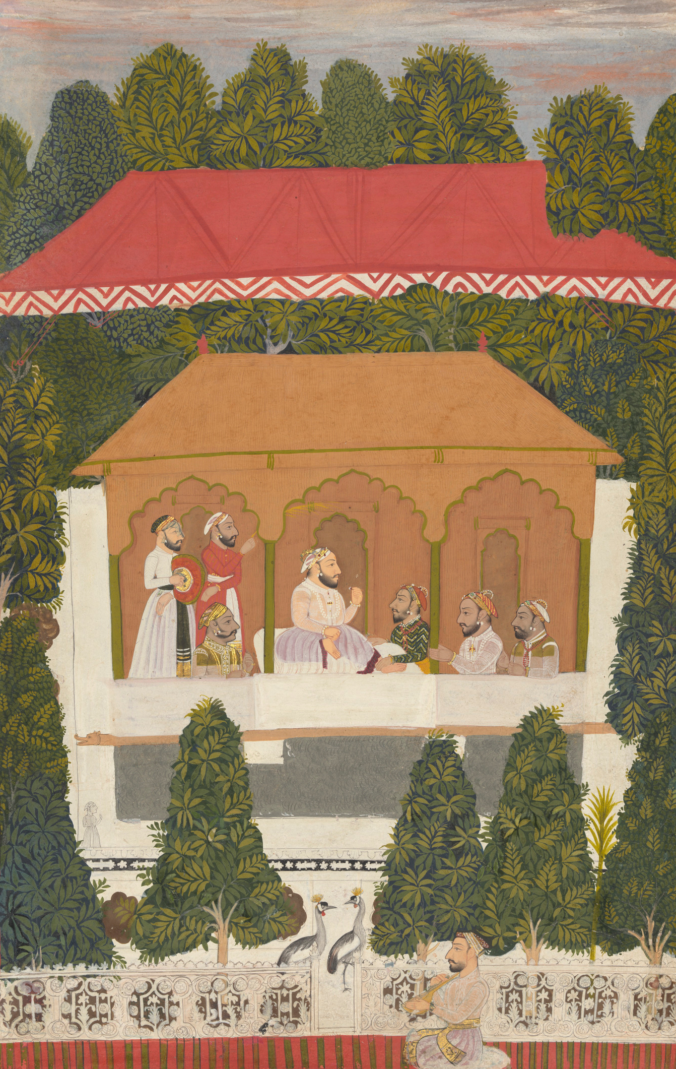 Maharana Sangram Singh in a Lush Garden, ca. 1730, Rajasthan, Udaipur, opaque watercolor, gold, and silver on paper. Collection of Drs. Shantaram and Sunita Talegaonkar, L2022.10.46