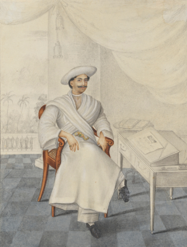 A Bengali Notable, ca. 1845, Shaikh Muhammad Amir of Karraya (active 1830s–1840s), West Bengal, Kolkata, opaque watercolor on paper. Collection of Drs. Shantaram and Sunita Talegaonkar, L2022.10.9
