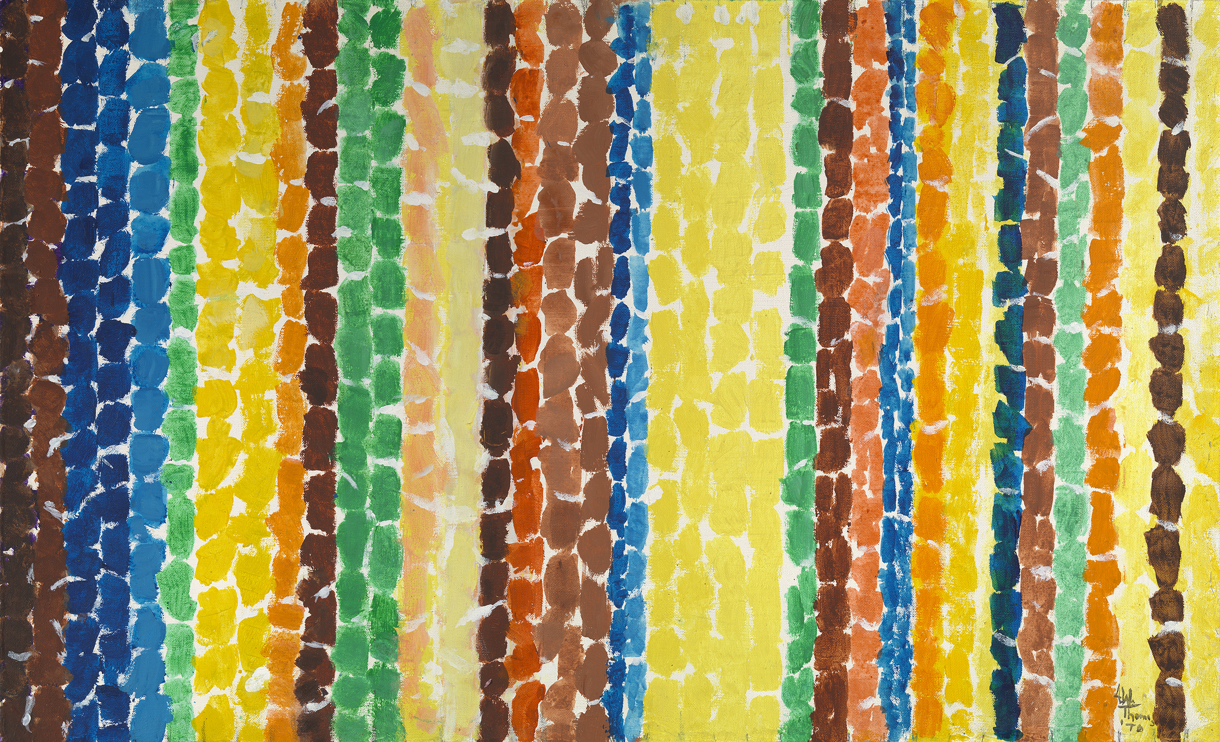 Forsythia and Pussy Willows Begin Spring, 1970, Alma Thomas (American, 1891–1978) acrylic on canvas. Collection of the Virginia Museum of Fine Arts