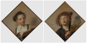 LEFT: Girl Singing, 1625–1630, Frans Hals (Dutch, ca. 1581–1666), oil on panel. Jordan and Thomas A. Saunders III Collection, L2020.6.14 RIGHT: Boy Playing the Violin, 1625–1630, Frans Hals (Dutch, ca. 1581–1666), oil on panel. Jordan and Thomas A. Saunders III Collection, L2020.6.15