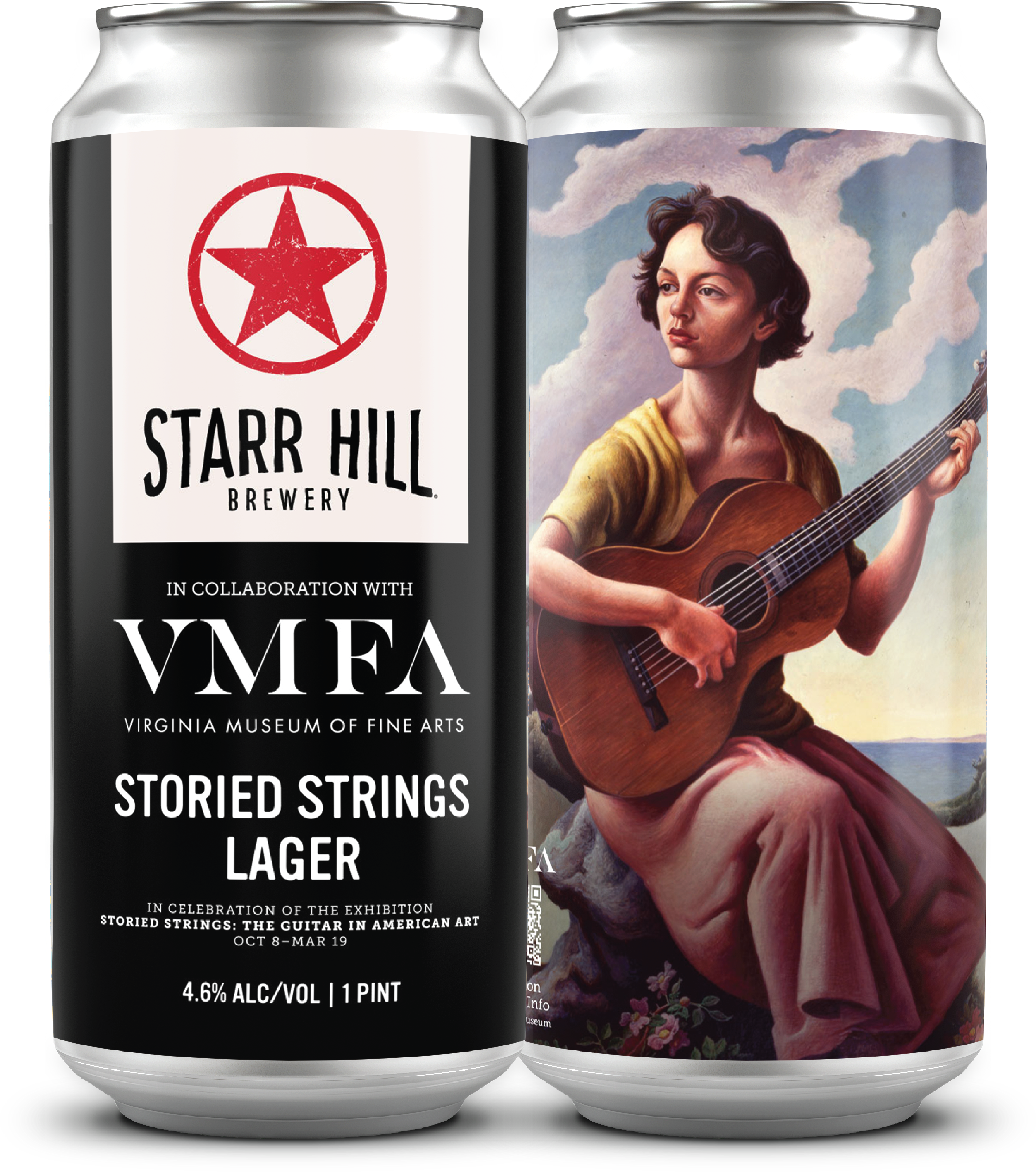 The Storied Strings Lager can features Thomas Hart Benton’s Jessie with Guitar (1957), a painting included in VMFA’s upcoming exhibition Storied Strings: The Guitar in American Art