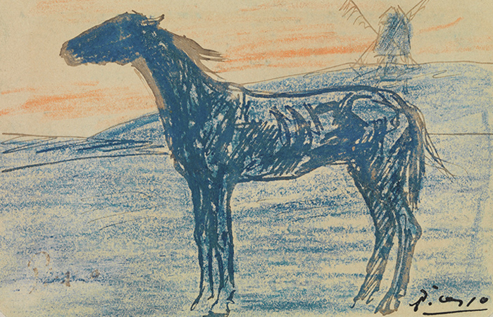 Pablo Picasso, (Spanish, 1881-1973), The Horse, 1901, crayon and ink on paper, sheet: 3 1/2 × 5 1/4 in. (8.89 × 13.34 cm). Collection of Mr. and Mrs. Paul Mellon, 85.795