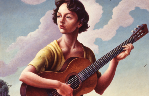 Jessie with Guitar (detail), 1957, Thomas Hart Benton (American, 1889–1975), oil on canvas, 42 x 30 ½ in. Jessie Benton Collection © 2022 T.H. and R.P. Benton Trusts / Licensed by Artists Rights Society (ARS), New York.