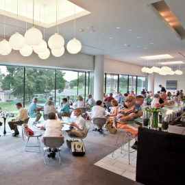 Museum visitors enjoying the dining options at Amuse Restaurant