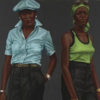<p>Mid to Late 20th–Century Art Gallery, Level 2</p>
<p>Barkley L. Hendricks paints colorful, approximately life-sized portraits of everyday people, such as these two sisters. He pays special attention to jewelry, clothing, skin tones, patterns, and textures, while also playing up their self-aware fashion statement. What do you think their style says about them and why?</p>
