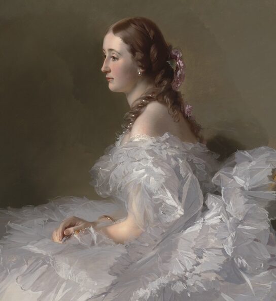 <p>19th Century European Gallery, Level 2</p>
<p>In France at this time, fashion and identity were tightly intertwined. Portraits like this one by Franz Winterhalter were used to communicate the “status” of the subject, and subjects often bought clothing specifically to wear in their portraits. What details do you see that might tell us who this woman was?   What can you learn about people today from their style choices? What do you think your style says about you? </p>

