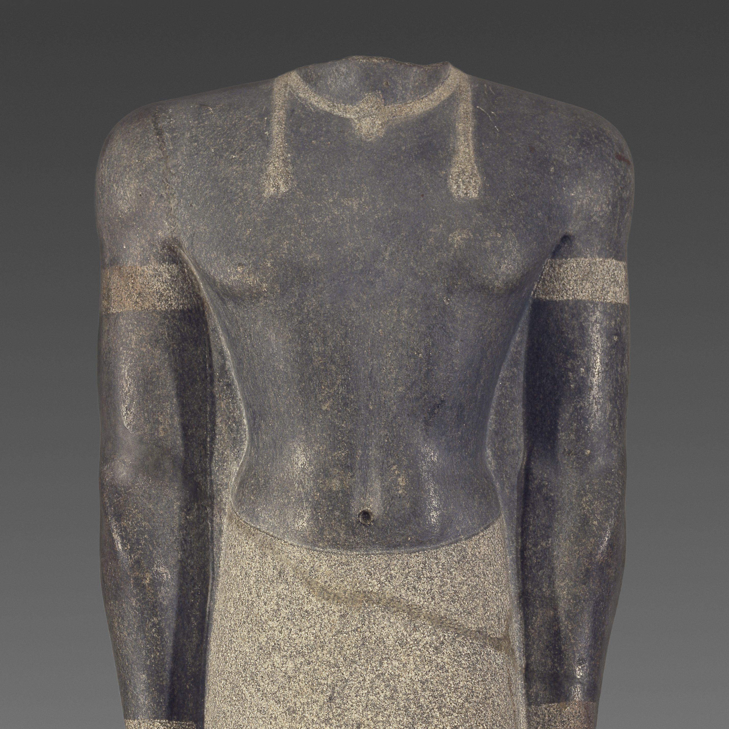 <p>Ancient Galleries, Level 2</p>
<p>This sculpture of Senkamanisken, King of Kush, originally appeared with the kilt, armbands, and jewelry covered in gold. Stand like this king. How would you describe your pose? Do you feel powerful? </p>
