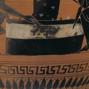 <p>Ancient Galleries, Level 2</p>
<p>On this Ancient Greek vessel, known as an Amphora, two Trojan heroes play a game while a goddess stands nearby.  Framing these figures are patterns characteristic of vases made in ancient Athens.  Which patterns do you see that are symmetrical?  Ancient Athenians often filled amphora like this one with olive oil and awarded them to victorious athletes.  How might we calculate the amount of oil this amphora could hold?  What might you need to measure to make a calculated guess? </p>
