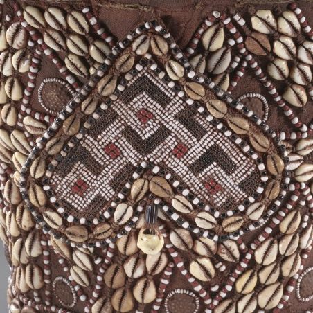 <p>African Galleries, Level 2</p>
<p>An important part of a Kuba king's regalia, this object reveals the artist’s mastery of geometric patterning.  How many different polygons can you identify in this complex patterning?  How do they relate to one another? Can you find examples of congruence or similarity? What about instances of rotation, translation, or dilation? </p>
