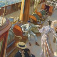 <p>American Galleries. </p>
<p>Can you feel the rolling waves? The man sitting down is the owner of the boat. His father, a Scottish immigrant, took advantage of a trip to come to America to make his fortune. If you wanted to immigrate to another country, what opportunities would you have to take to get there? What would you have to do to be successful?</p>
