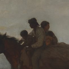 <p>American Galleries. </p>
<p>The artist witnessed this family seizing an opportunity to escape from slavery. Why would the woman be looking back? Have you ever been faced with a difficult choice? What did you do?</p>
