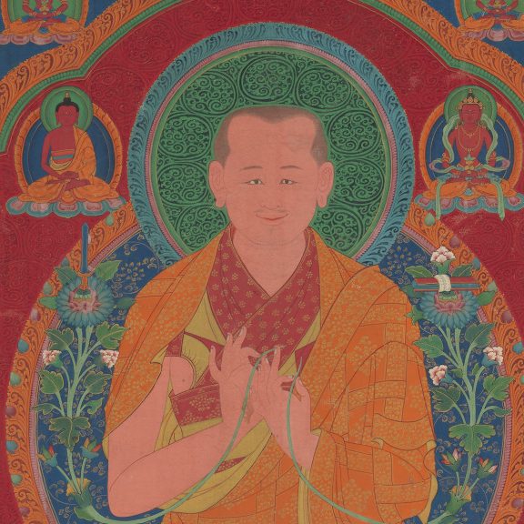 <p>Section 04|</p>
<p>This man, Gorampa Sonam Sengge, was an important Buddhist teacher. He holds his hands in a gesture (or mudra) that shows he is teaching. Try holding your hands like this. What would you choose to teach people?</p>
