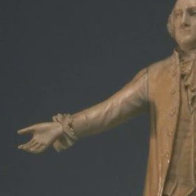 <p>American Galleries- Colonial & Revolutionary:</p>
<p>Who is this person? How would you memorialize a president? This work is made of ivory, a precious material derived from elephant tusks. How does a monument of a person- the material, size, and pose- demonstrate significance and power?</p>
