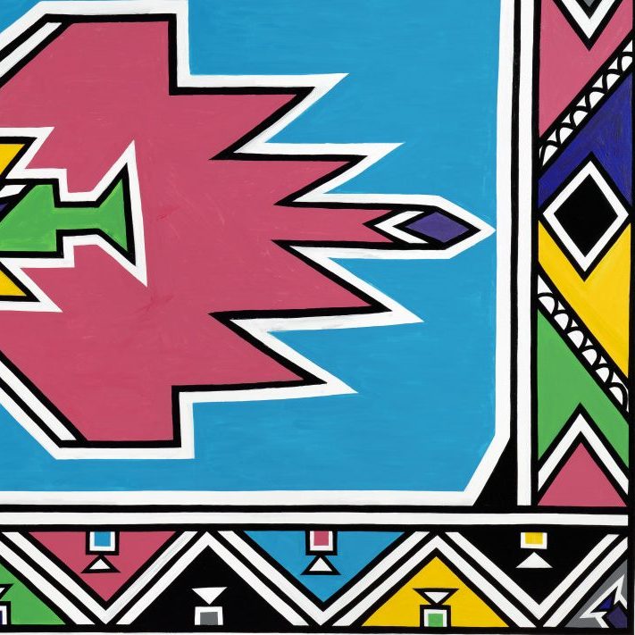 <p>Next, go to Evans Court, also on Level 2. Look for two large wall paintings outside of the African Art Galleries. Esther Mahlangu, who created these murals, is from the Ndebele people of South Africa. She has been painting for over 70 years—and never makes a pattern or design plan before she starts painting!</p>
<p>What shapes did she use to create her mural? Did she use the same shapes more than once? How are the two paintings alike? How are they different?</p>
